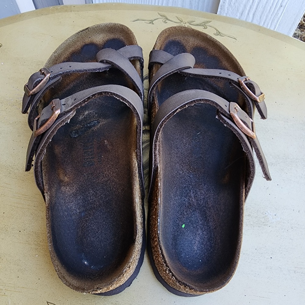 Birkenstock Mayari Brown Leather EU 38 US 7 to 7.5 Double Strap Buckle Comfort - Picture 3 of 7